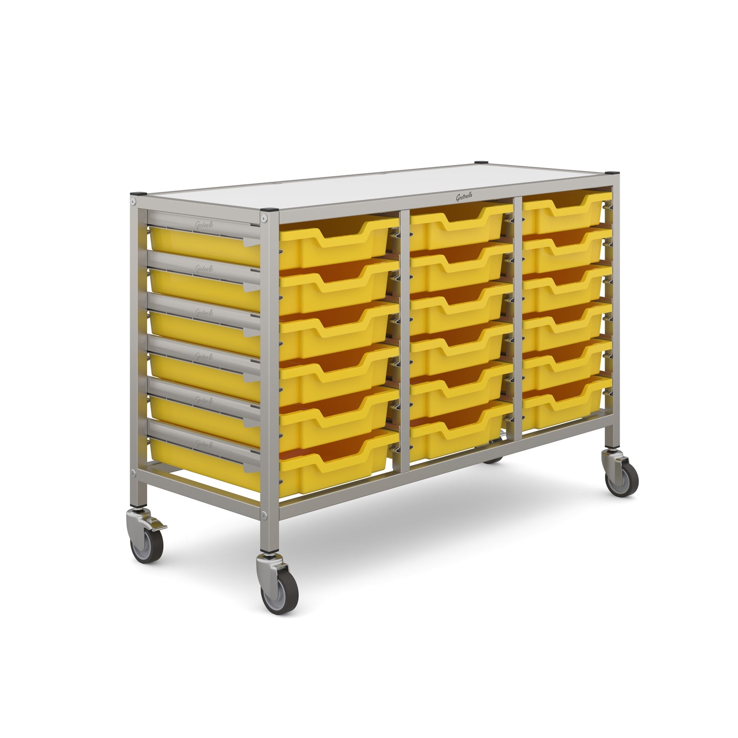 Gratnells Dynamis Low Treble Trolley 18 Shallow Trays