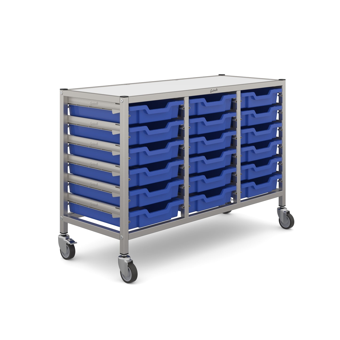 Gratnells Dynamis Low Treble Trolley 18 Shallow Trays