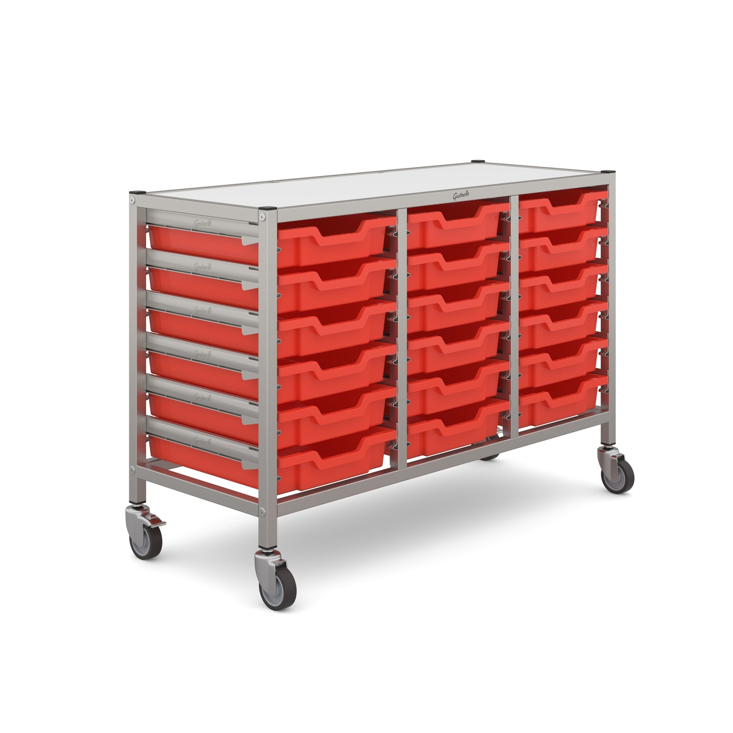 Gratnells Dynamis Low Treble Trolley 18 Shallow Trays