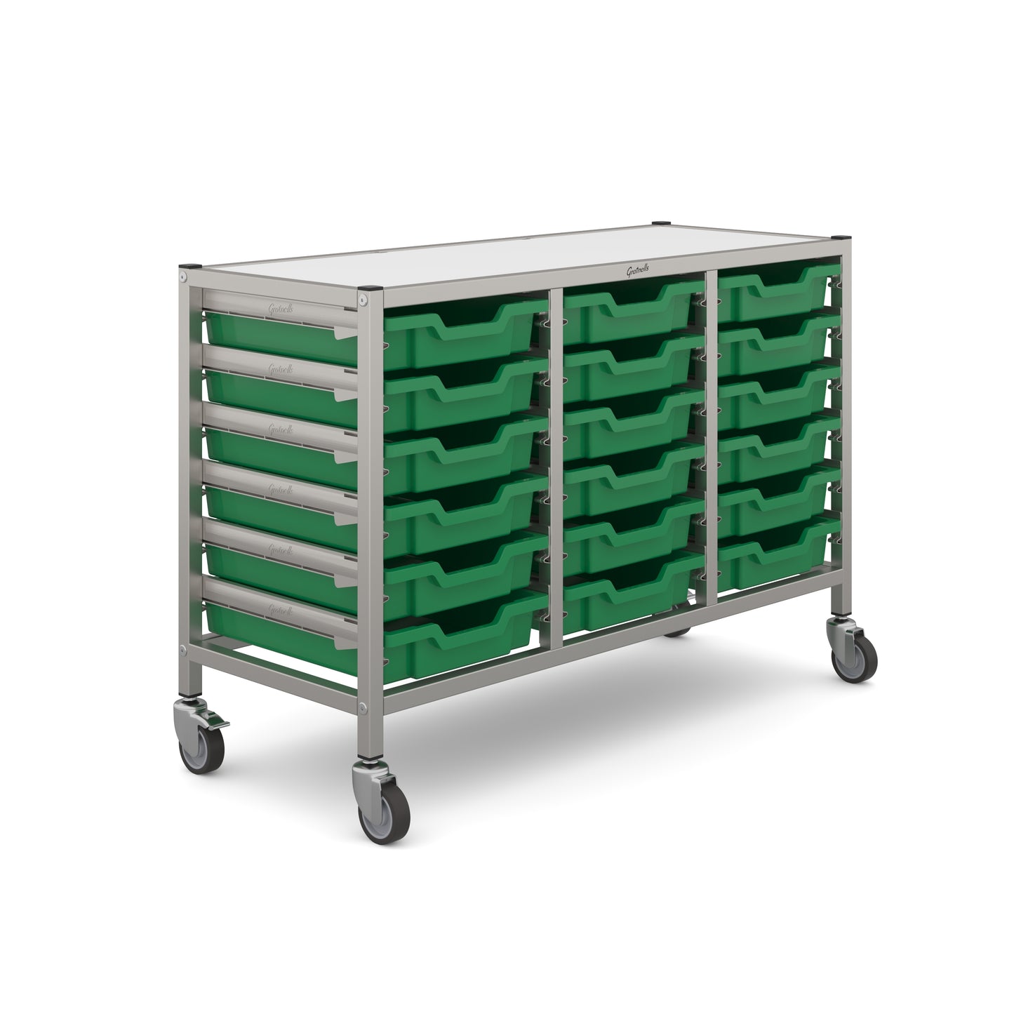 Gratnells Dynamis Low Treble Trolley 18 Shallow Trays