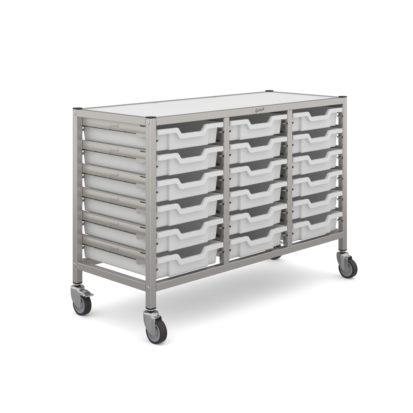 Gratnells Dynamis Low Treble Trolley 18 Shallow Trays