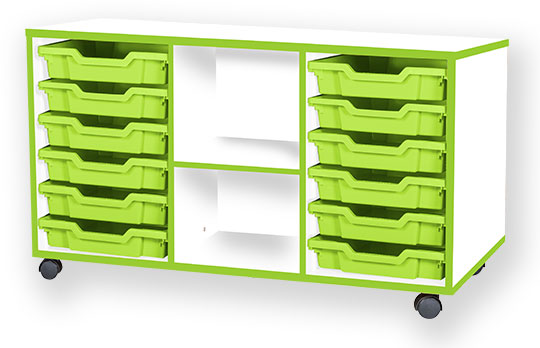 School JAZ 615mm High 12 Shallow Tray Triple Middle Open Storage Unit