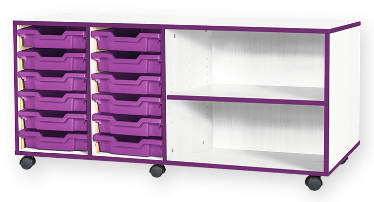 School JAZ 615mm High 12 Shallow Quad Width Tray With Open Storage