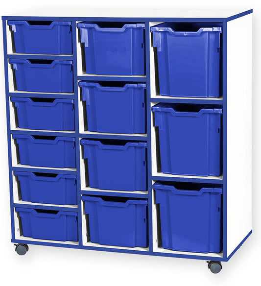 School JAZ 1189mm High 6 Deep/4 Extra Deep/3 Jumbo Variety Tray Triple Column Storage Unit