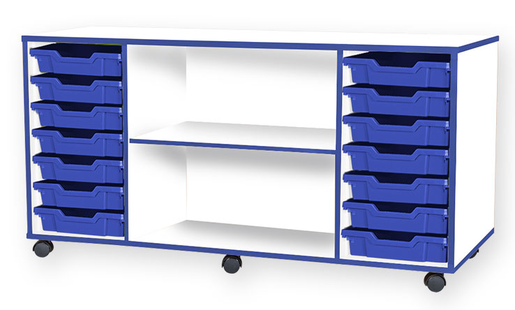 School JAZ 697mm High 14 Shallow Quad Width Tray with Middle Open Storage