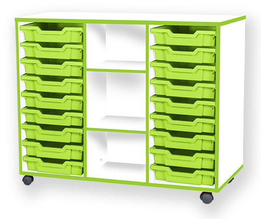School JAZ 861mm High 18 Shallow Tray Triple Middle Open Storage Unit