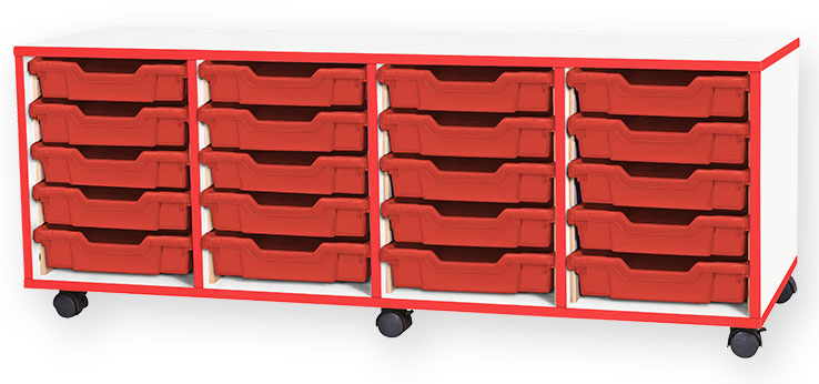 School JAZ 533mm High 20 Shallow Tray Quad Column Storage Unit