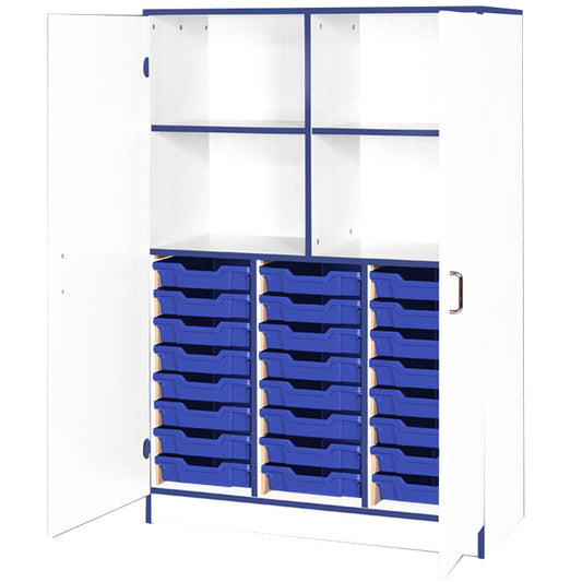 School JAZ 1510mm High Triple Width Cupboard With 24 Shallow Trays And Open Top Storage
