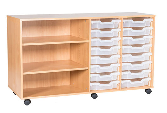 School 8 High 16 Tray Quad Unit with Shelves Left Columns