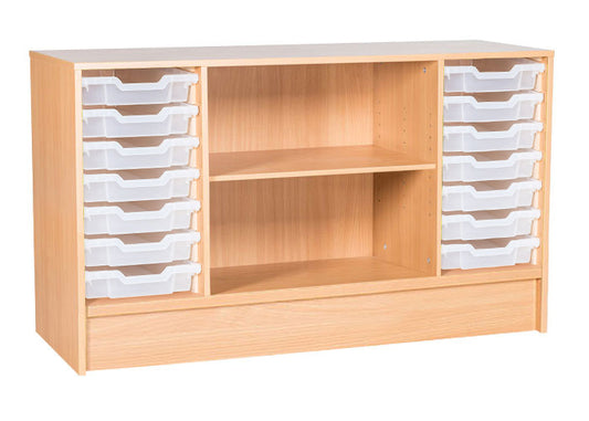 School Static 697mm High - 14 Tray with Middle Shelf Quad Unit