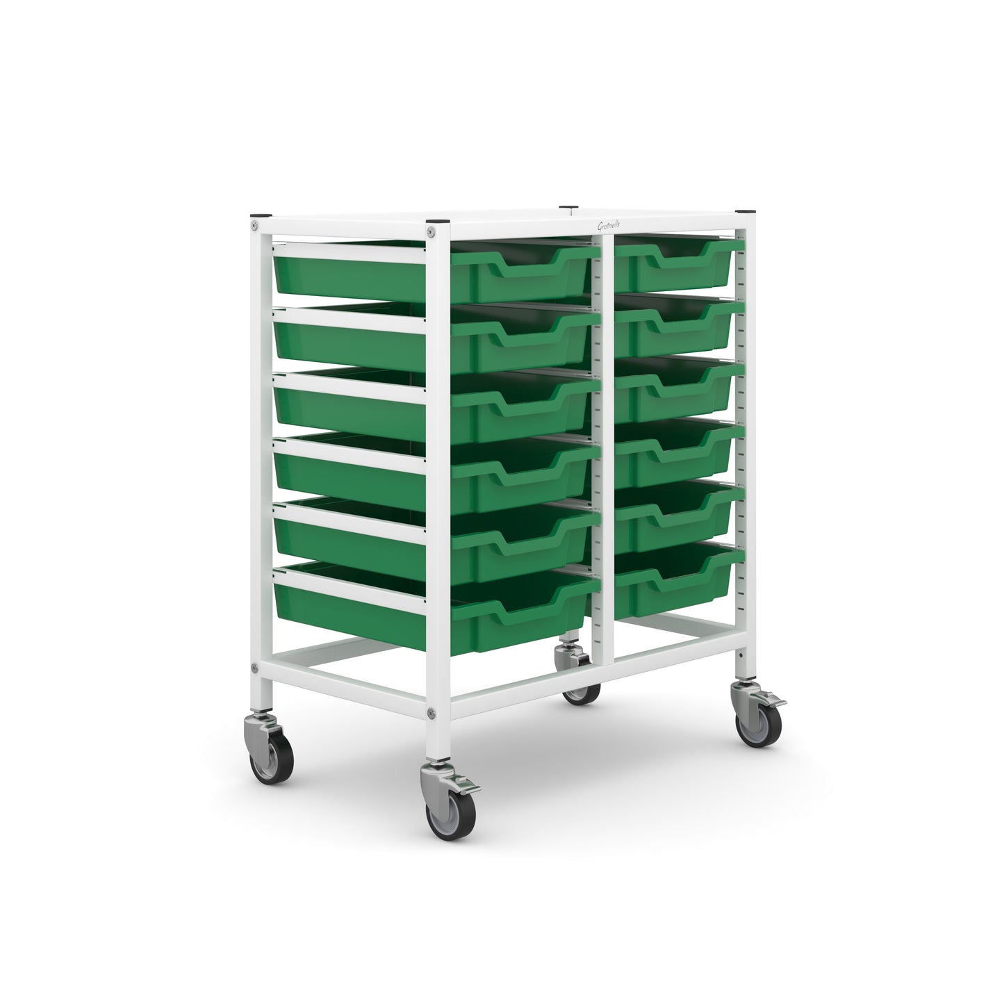 Gratnells Science Bench Height Double Trolley 12 Shallow Trays