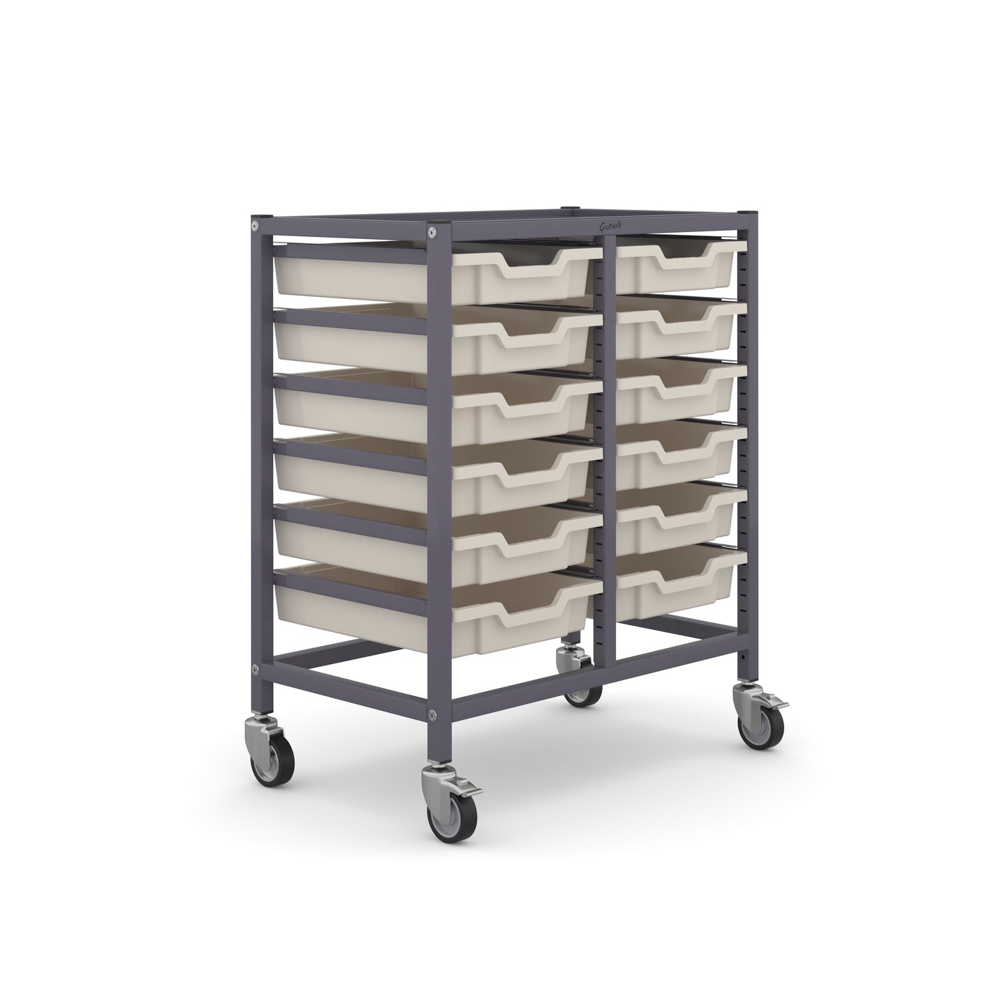Gratnells Science Bench Height Double Trolley 12 Shallow Trays