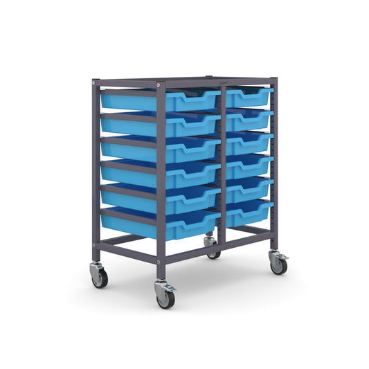 Gratnells Science Bench Height Double Trolley 12 Shallow Trays