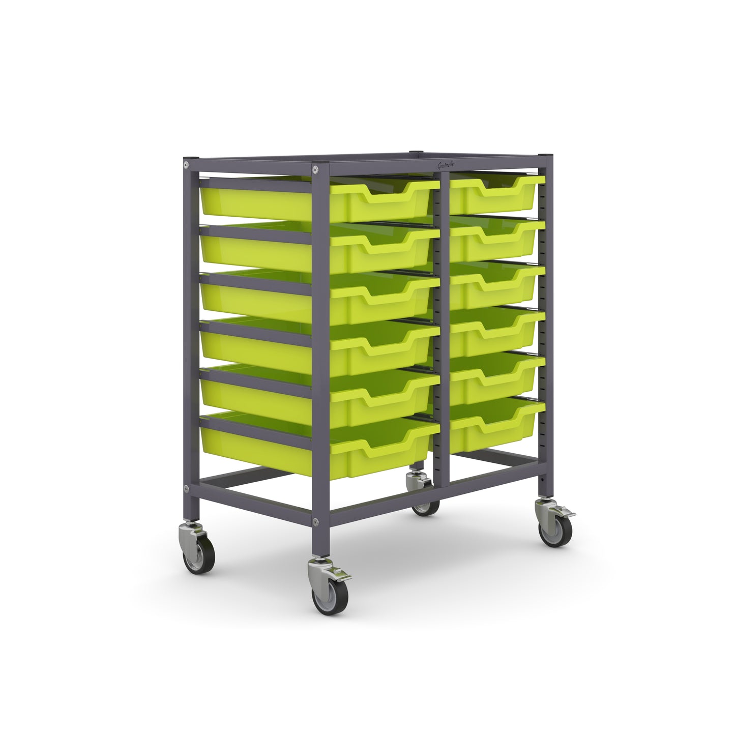 Gratnells Science Bench Height Double Trolley 12 Shallow Trays