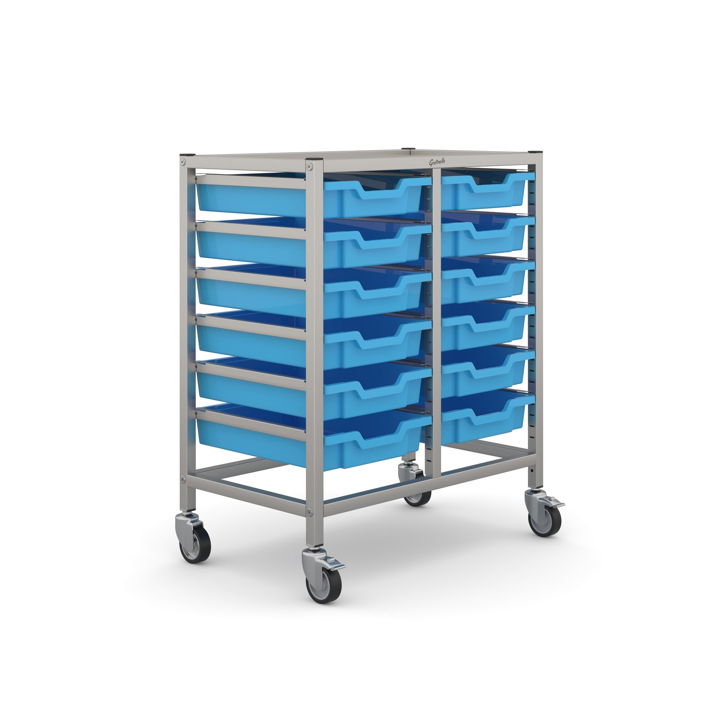 Gratnells Science Bench Height Double Trolley 12 Shallow Trays