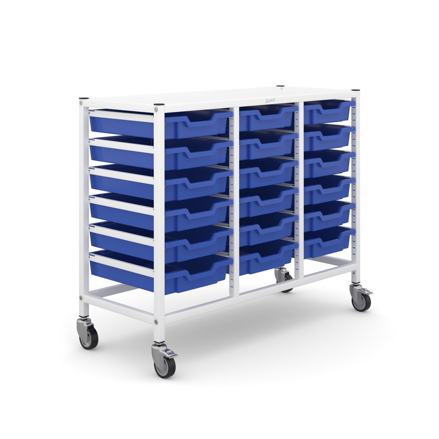 Gratnells Science Bench Height Treble Trolley 18 Shallow Trays