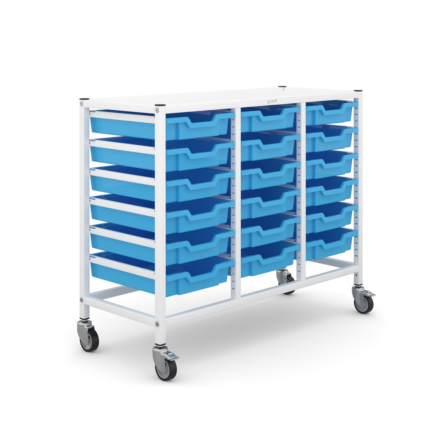 Gratnells Science Bench Height Treble Trolley 18 Shallow Trays
