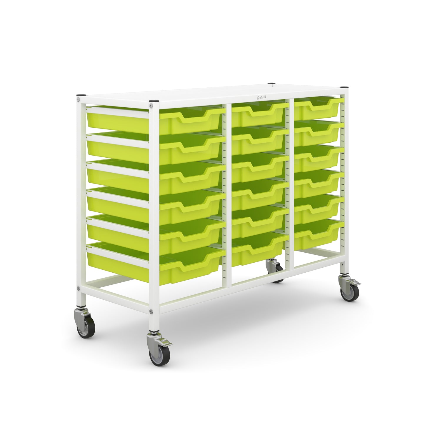 Gratnells Science Bench Height Treble Trolley 18 Shallow Trays