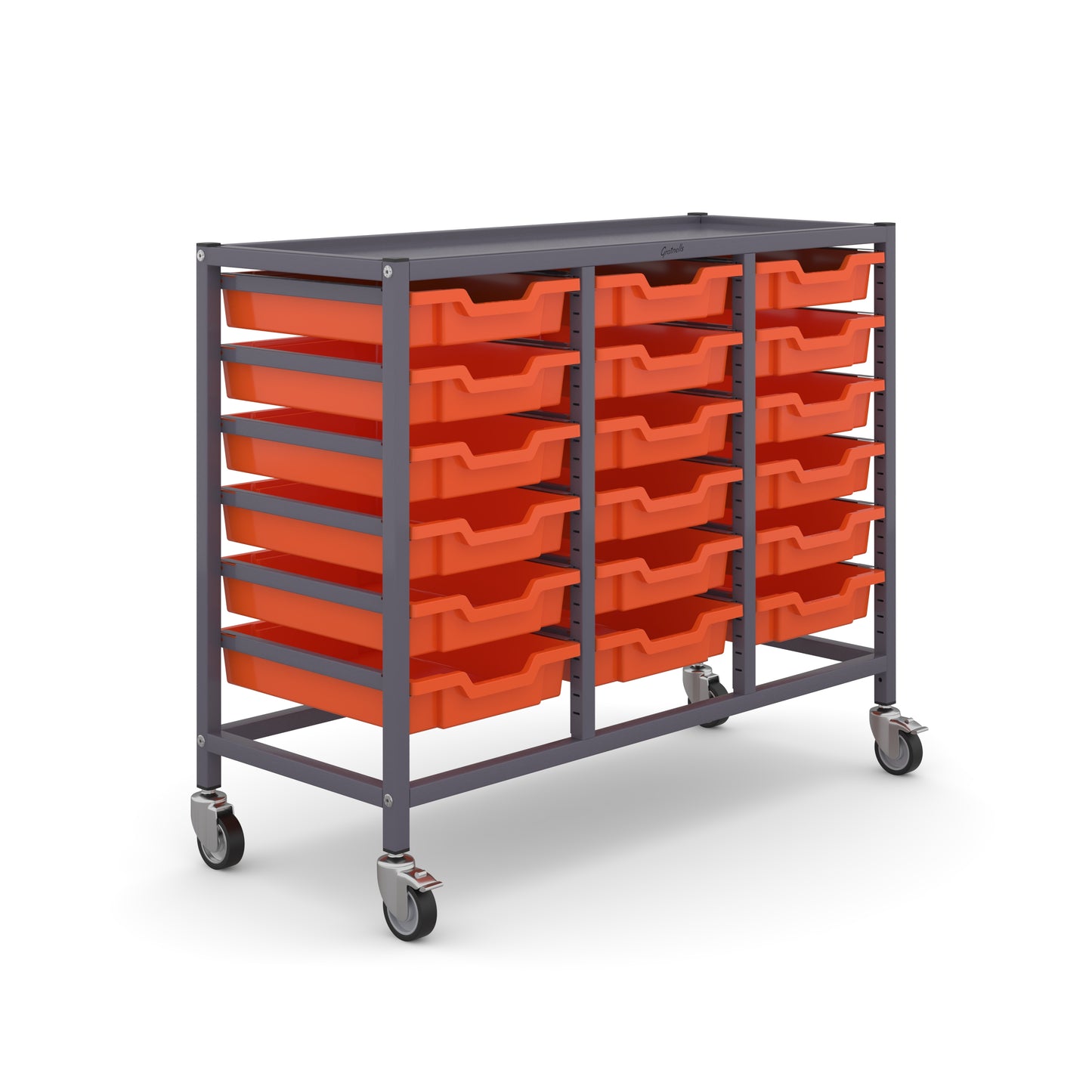 Gratnells Science Bench Height Treble Trolley 18 Shallow Trays