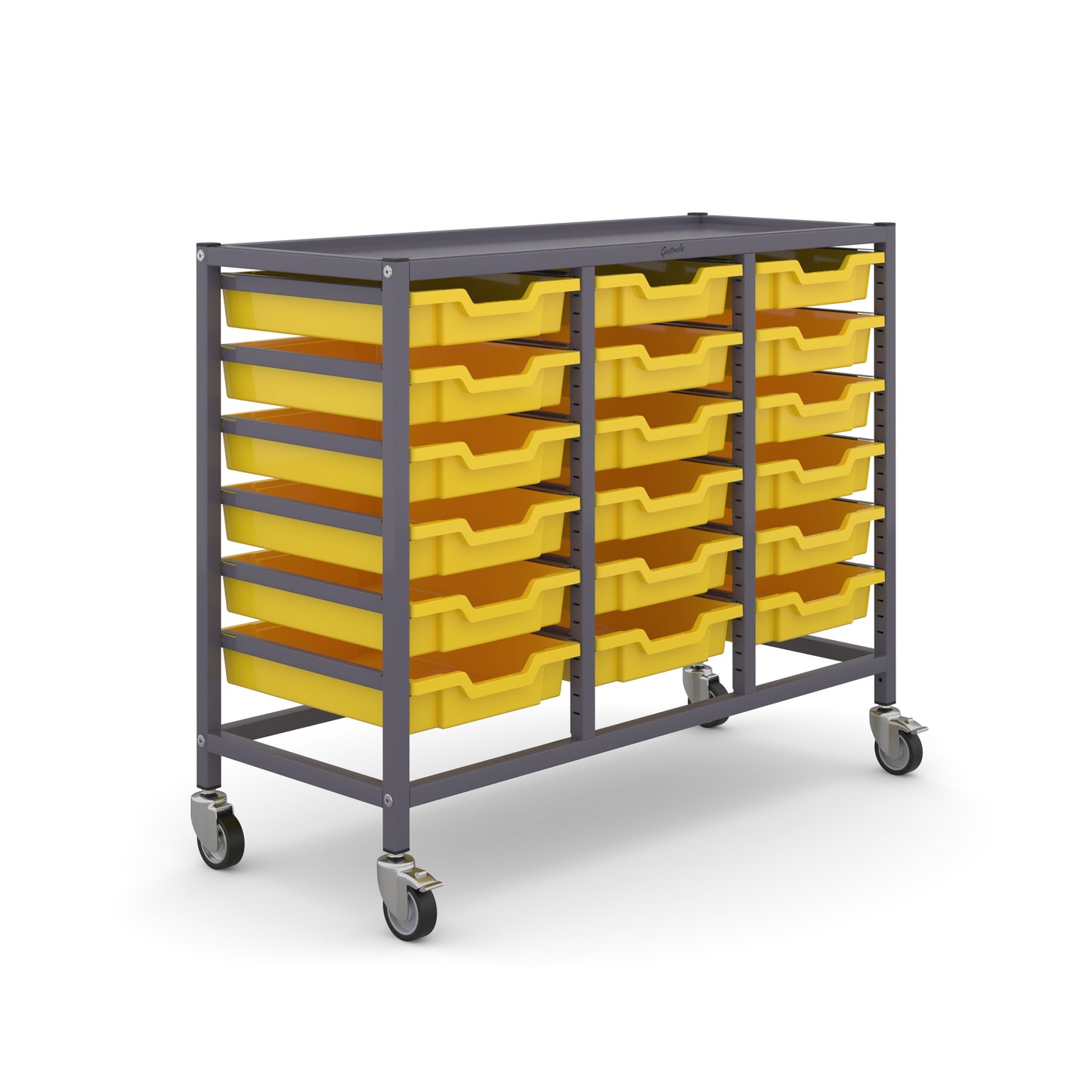 Gratnells Science Bench Height Treble Trolley 18 Shallow Trays