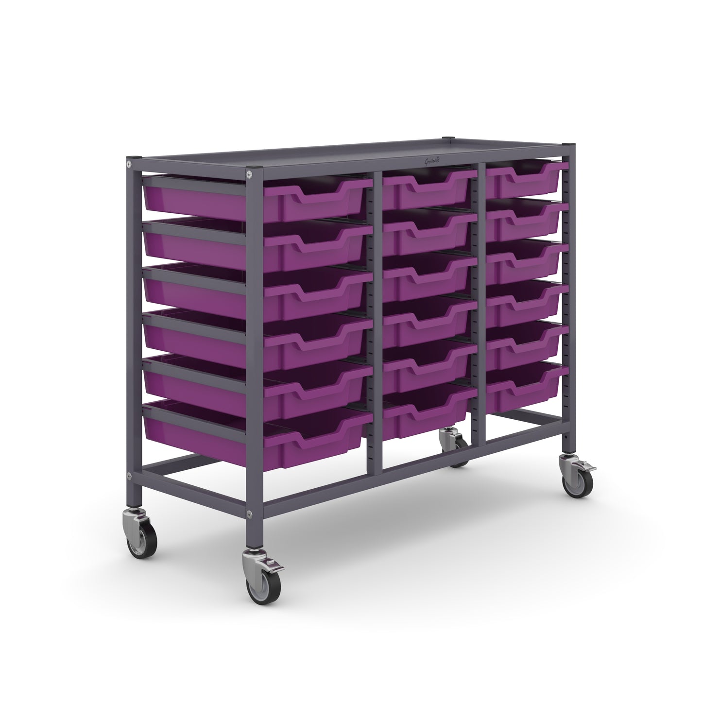 Gratnells Science Bench Height Treble Trolley 18 Shallow Trays