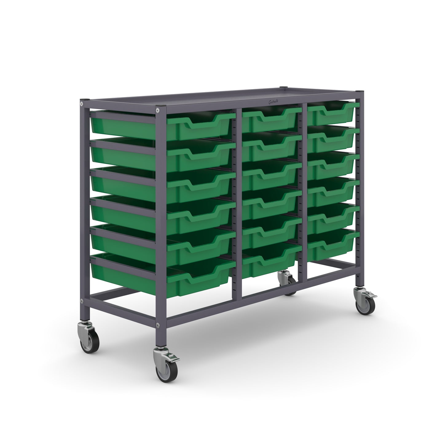 Gratnells Science Bench Height Treble Trolley 18 Shallow Trays