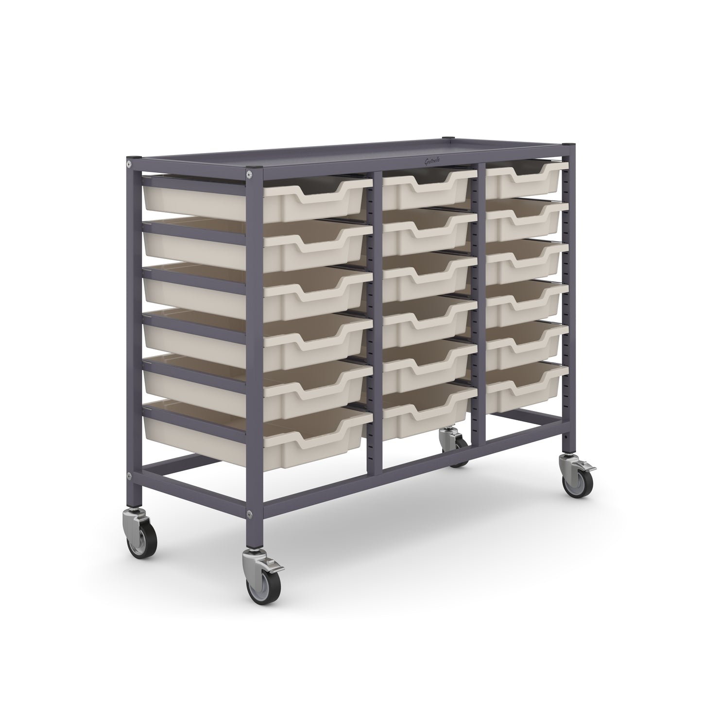 Gratnells Science Bench Height Treble Trolley 18 Shallow Trays