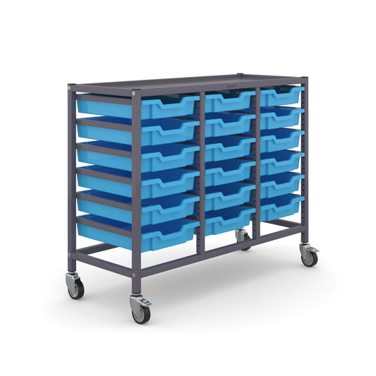 Gratnells Science Bench Height Treble Trolley 18 Shallow Trays