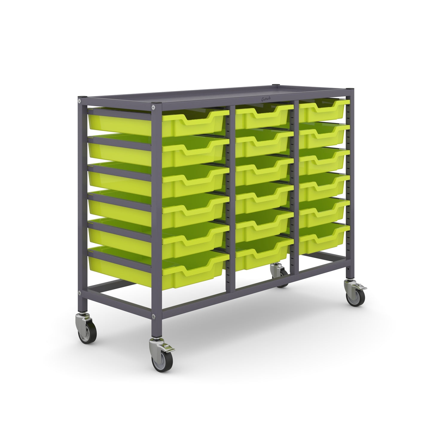 Gratnells Science Bench Height Treble Trolley 18 Shallow Trays