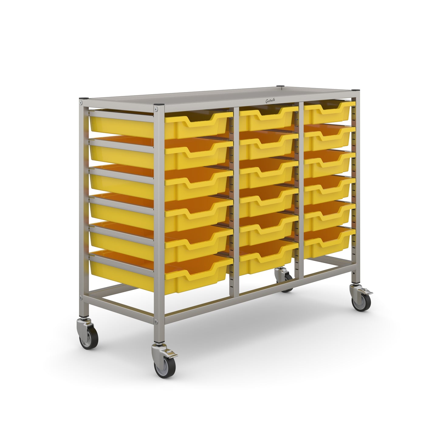 Gratnells Science Bench Height Treble Trolley 18 Shallow Trays