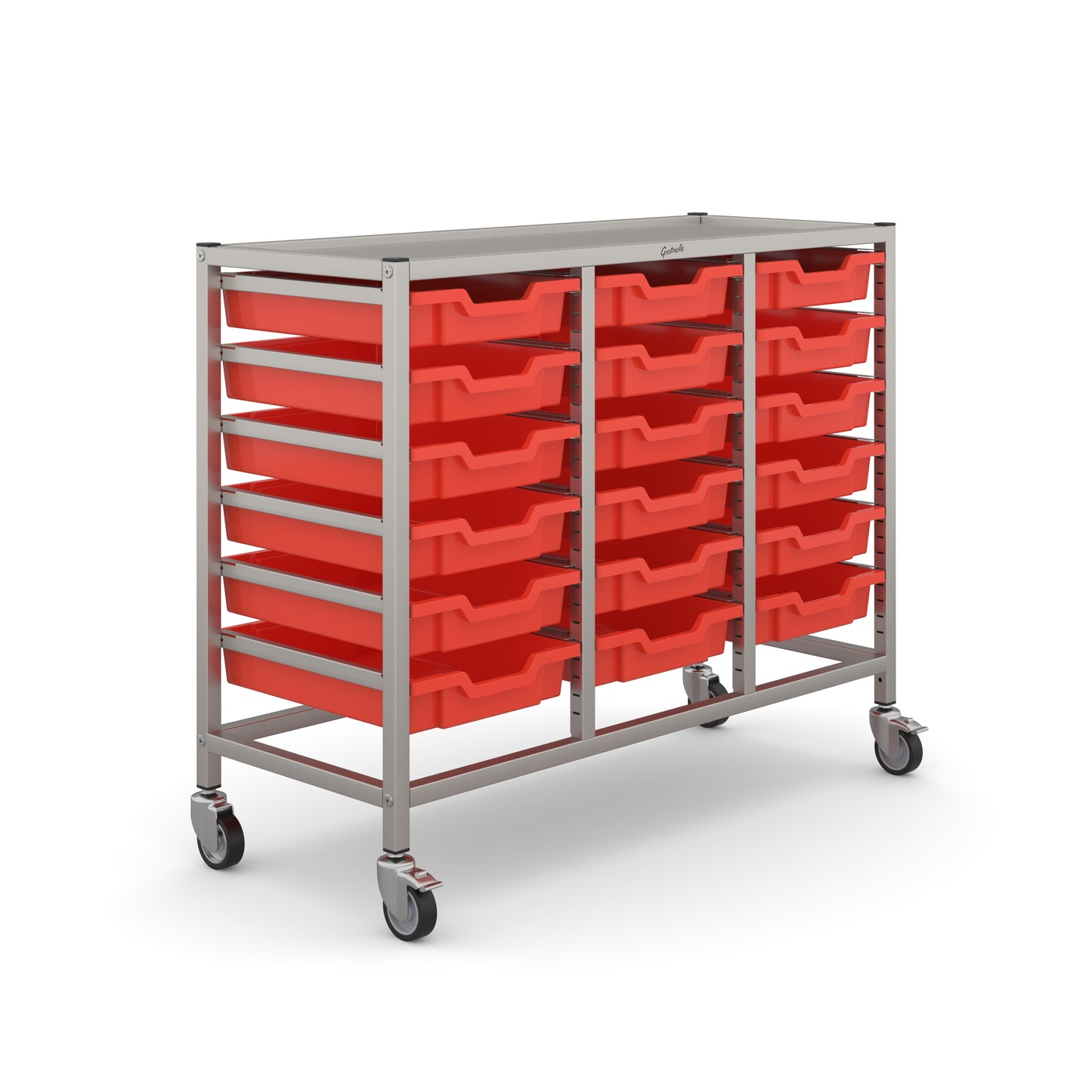 Gratnells Science Bench Height Treble Trolley 18 Shallow Trays
