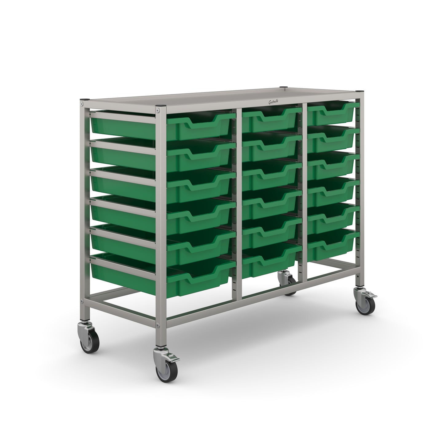 Gratnells Science Bench Height Treble Trolley 18 Shallow Trays
