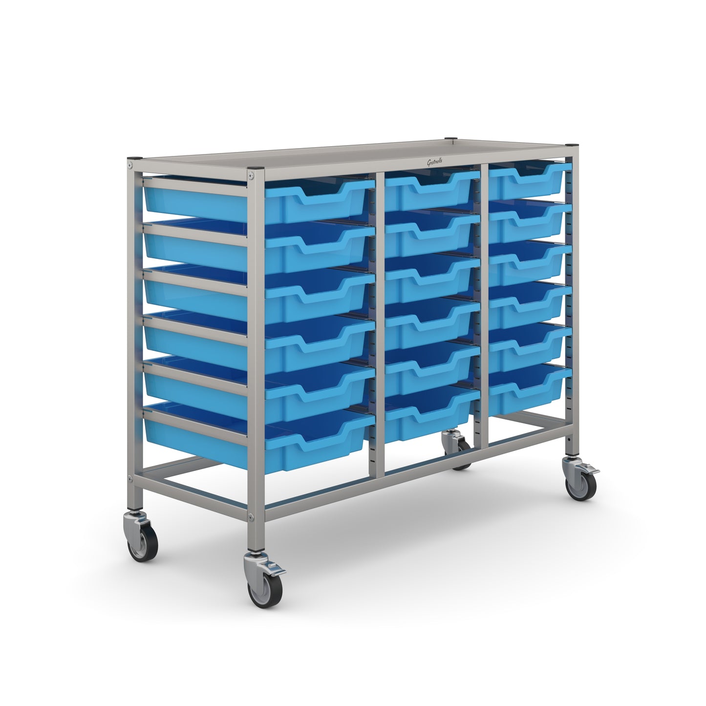 Gratnells Science Bench Height Treble Trolley 18 Shallow Trays