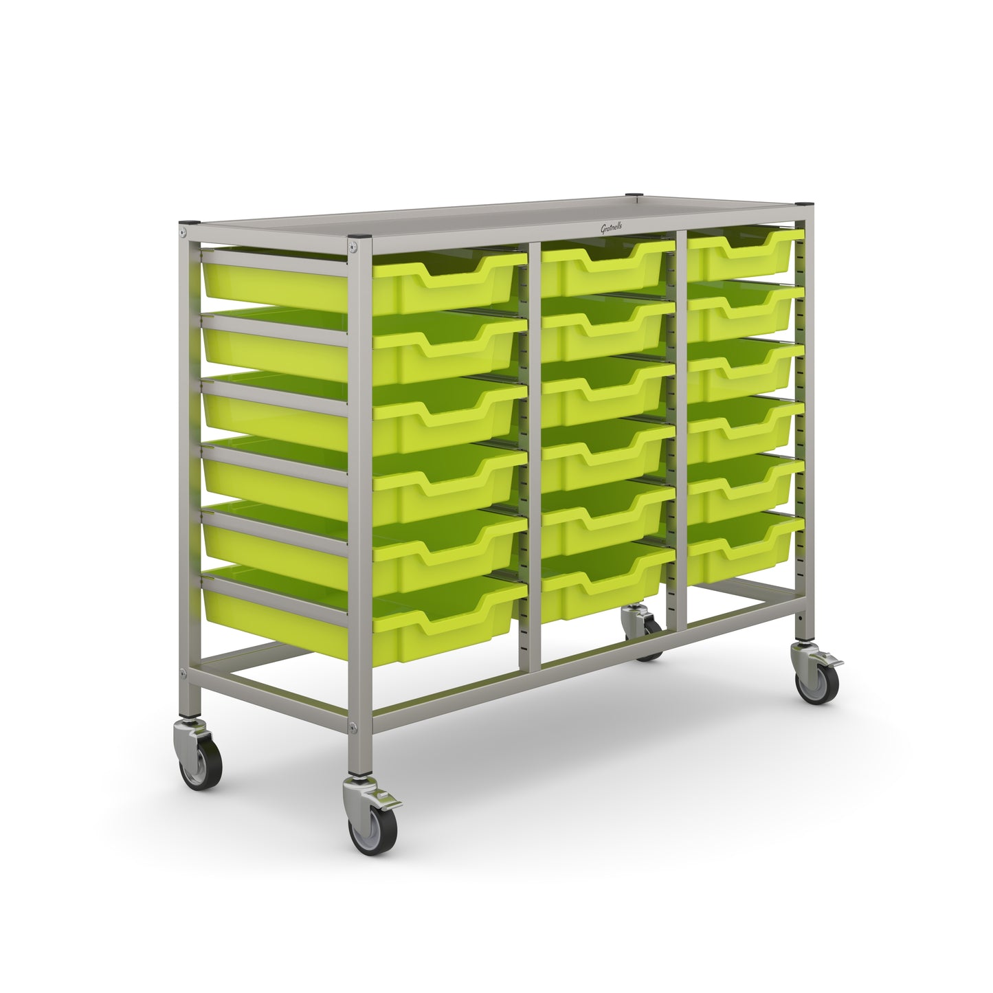 Gratnells Science Bench Height Treble Trolley 18 Shallow Trays