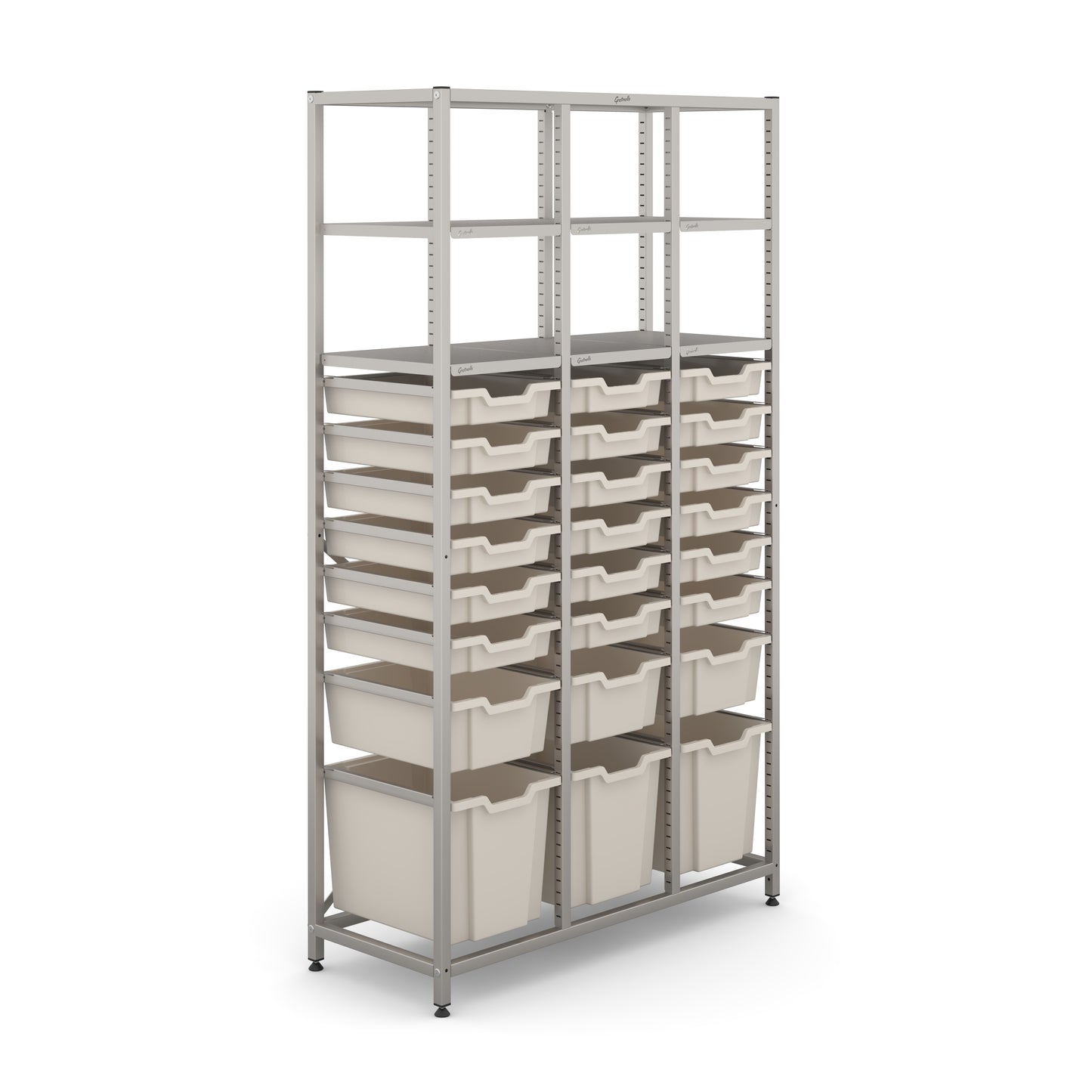 Gratnells Science Tall Treble Frame 6 Shelves 3 Jumbo 3 Deep & 18 Shallow Trays