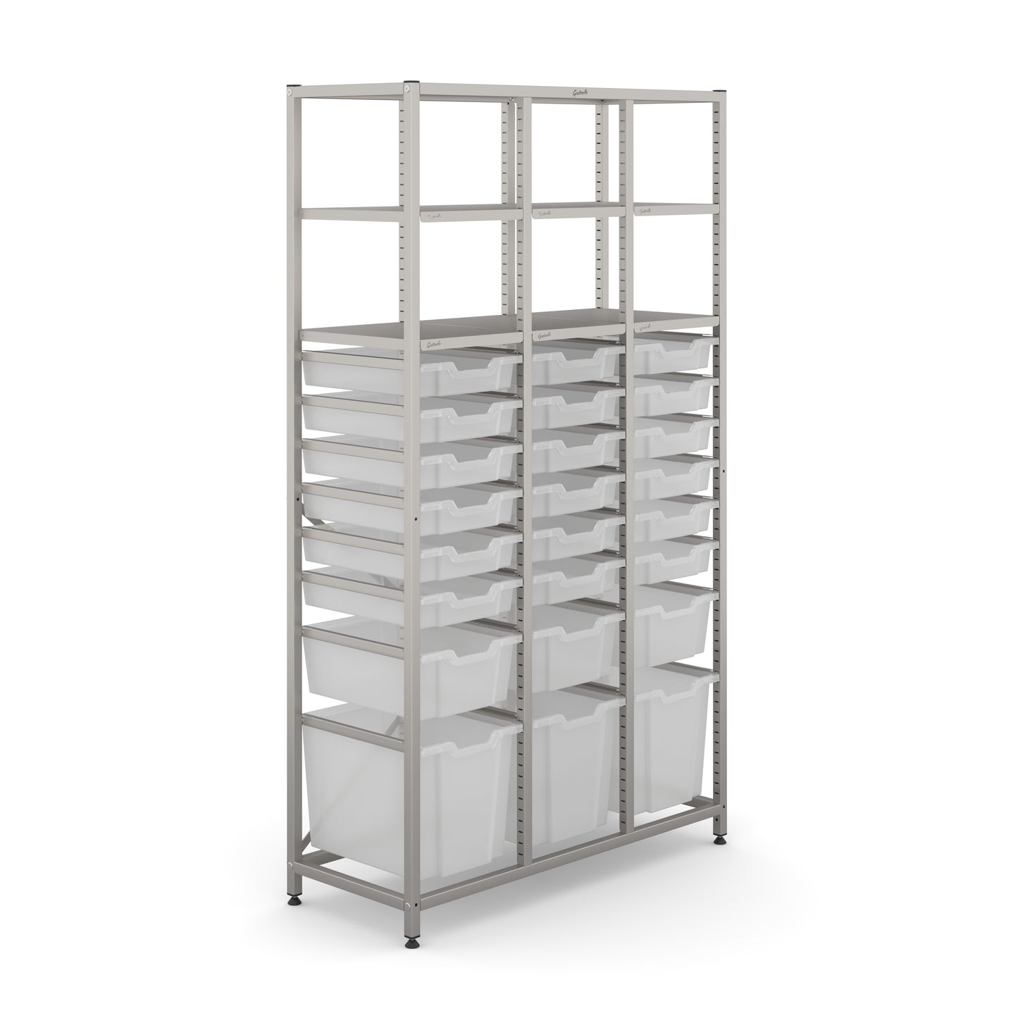 Gratnells Science Tall Treble Frame 6 Shelves 3 Jumbo 3 Deep & 18 Shallow Trays