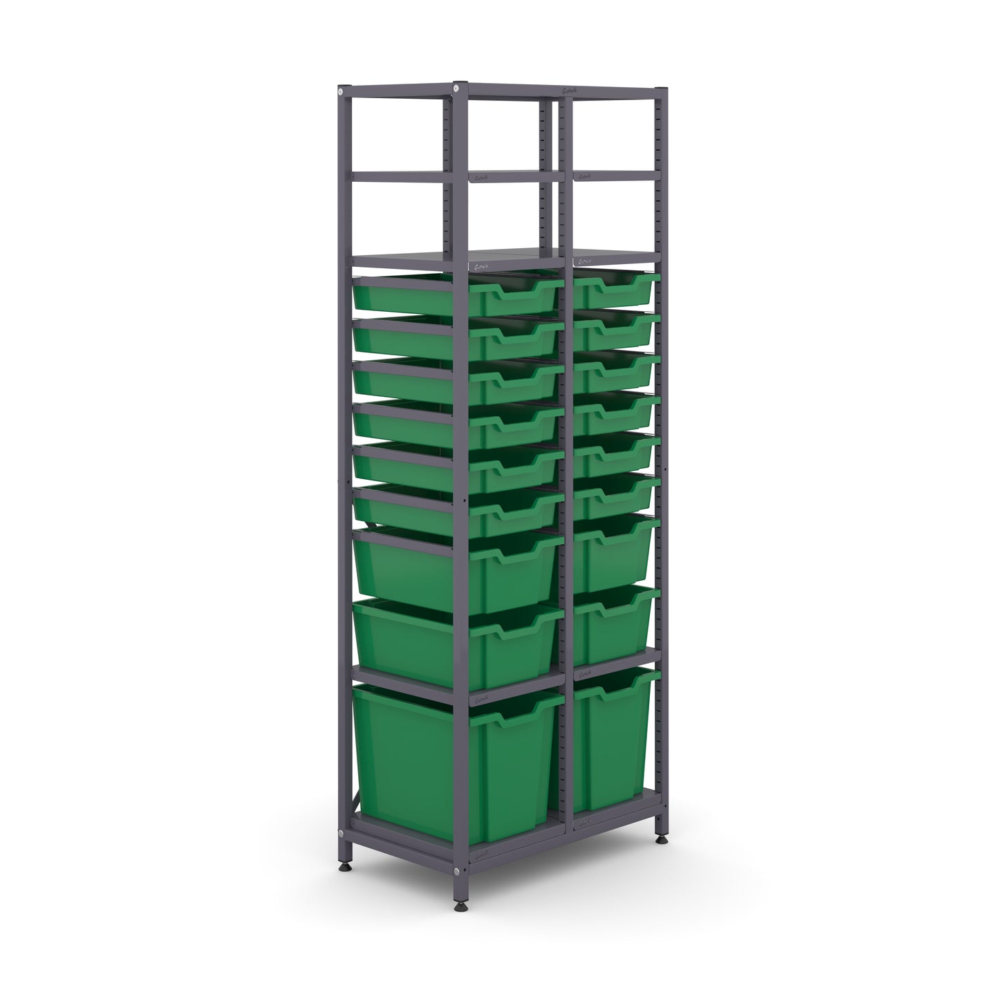 Gratnells Science ChemStore Tall Double Frame 8 Shelves 2 Jumbo 4 Deep & 12 Shallow Trays