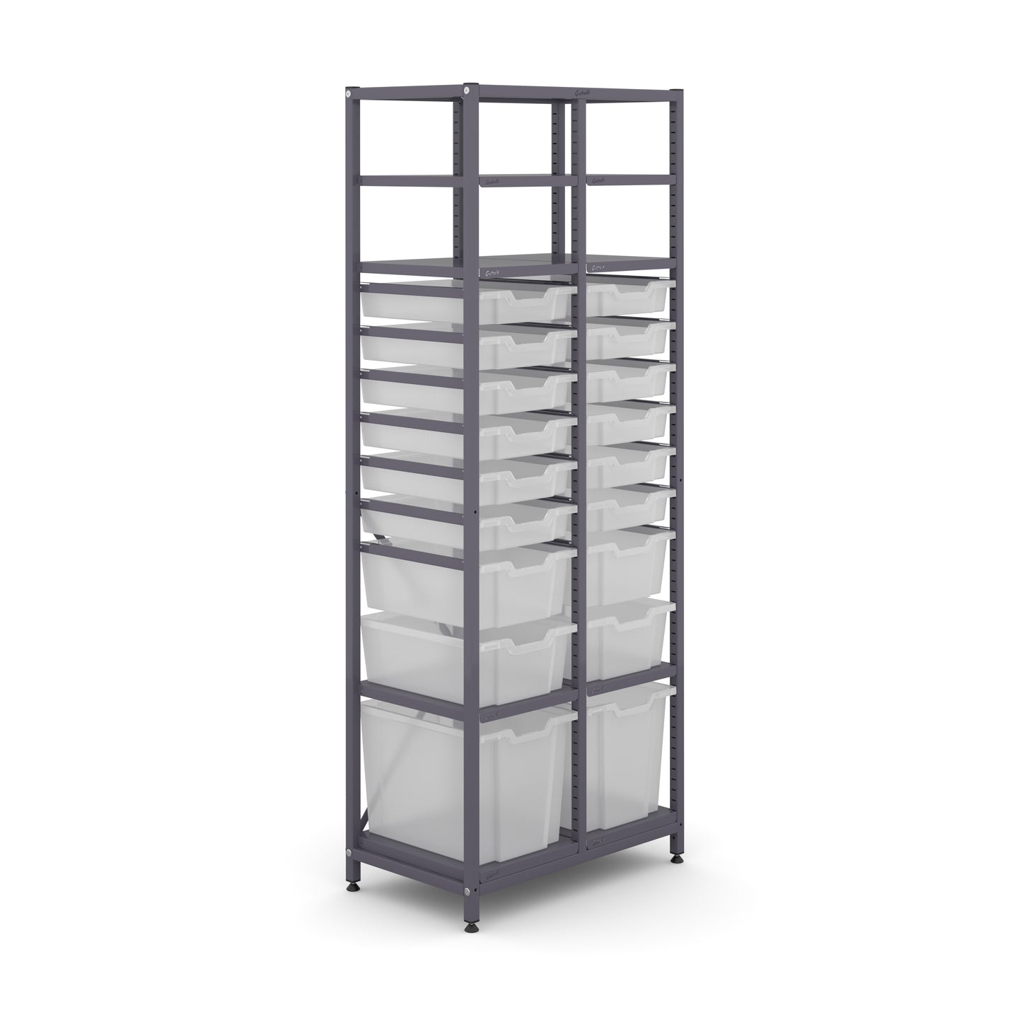 Gratnells Science ChemStore Tall Double Frame 8 Shelves 2 Jumbo 4 Deep & 12 Shallow Trays