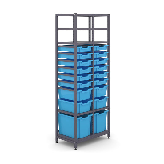 Gratnells Science ChemStore Tall Double Frame 8 Shelves 2 Jumbo 4 Deep & 12 Shallow Trays