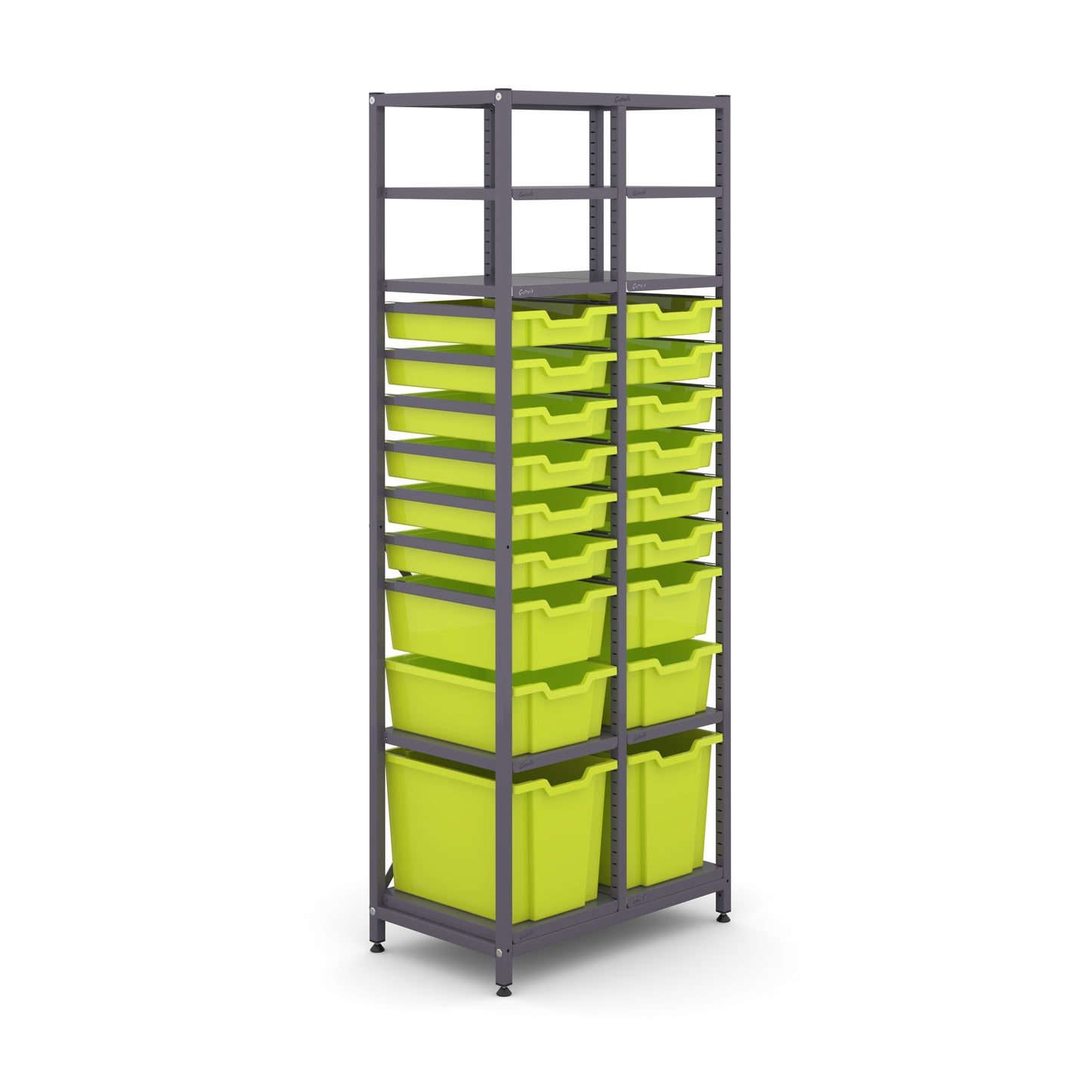 Gratnells Science ChemStore Tall Double Frame 8 Shelves 2 Jumbo 4 Deep & 12 Shallow Trays