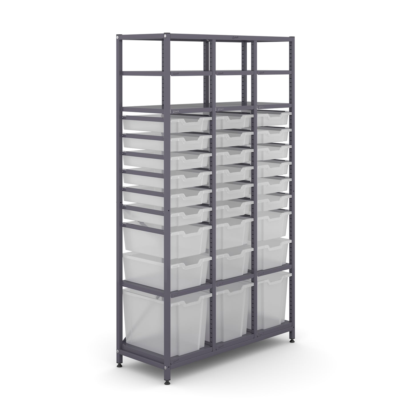 Gratnells Science ChemStore Tall Treble Frame 12 Shelves 3 Jumbo 6 Deep & 18 Shallow Trays