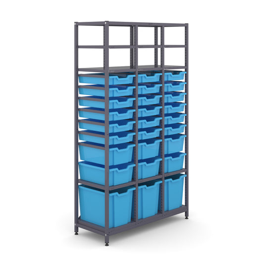 Gratnells Science ChemStore Tall Treble Frame 12 Shelves 3 Jumbo 6 Deep & 18 Shallow Trays