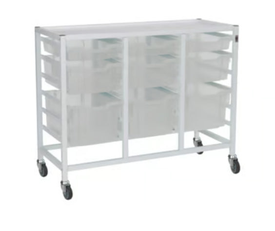 Gratnells Medical Compact Low Treble Fixed Runner White Trolley 3 Shallow 3 Deep 3 Extra Deep Antimicrobial Translucent Trays (Assembled)