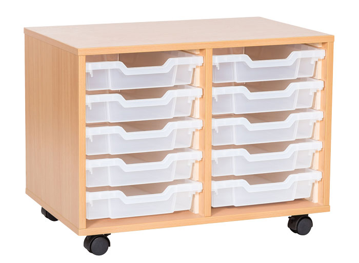 School 533mm High - Double Column Tray Unit with 10 Shallow Trays
