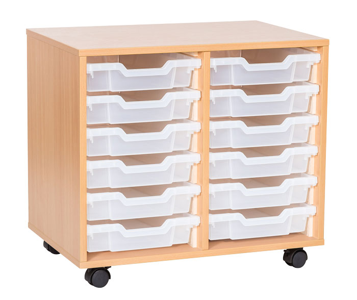 School 615mm High - Double Column Tray Unit with 12 Shallow Trays