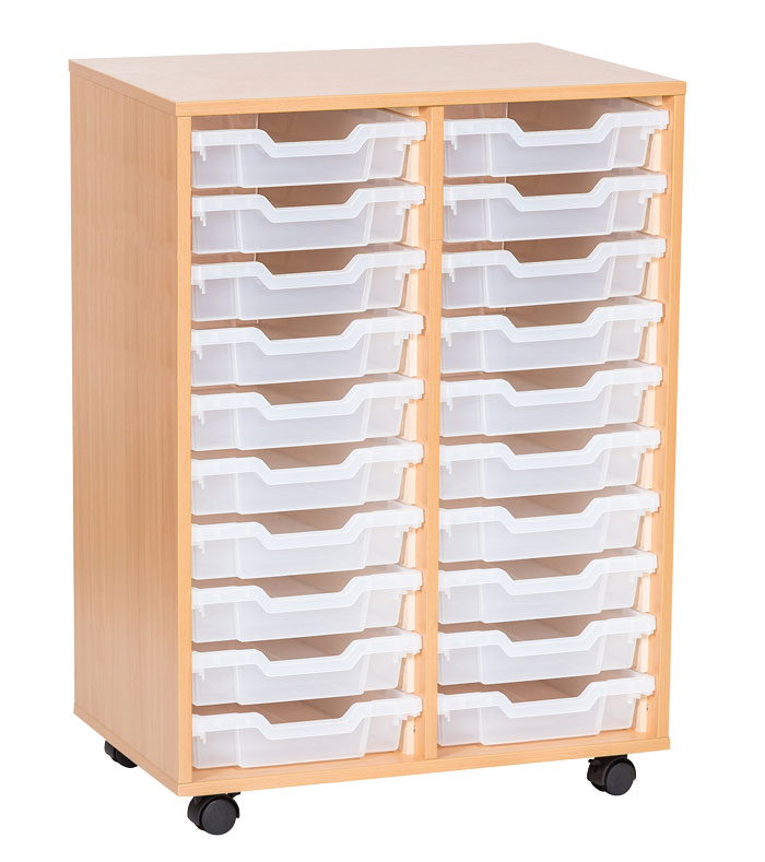 School 943mm High - Double Column Tray Unit with 20 Shallow Trays