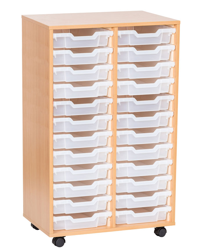 School 1107mm High - Double Column Tray Unit with 24 Shallow Trays